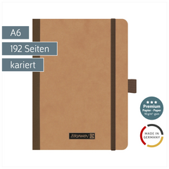 Notizbuch Premium FACT!plus Kladde | A6, kariert, Gummizugverschluss, braun
