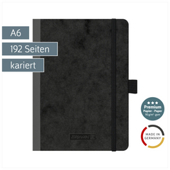 Notizbuch Premium FACT!plus Kladde | A6, kariert, Gummizugverschluss, schwarz