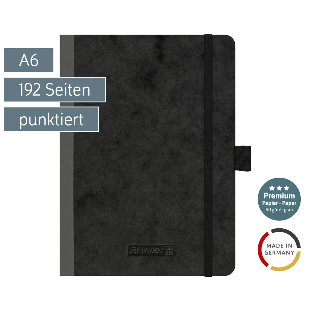 Notizbuch Premium FACT!plus Kladde | A6, punktiert, Gummizugverschluss, schwarz