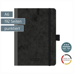 Notizbuch Premium FACT!plus Kladde | A6, punktiert, Gummizugverschluss, schwarz