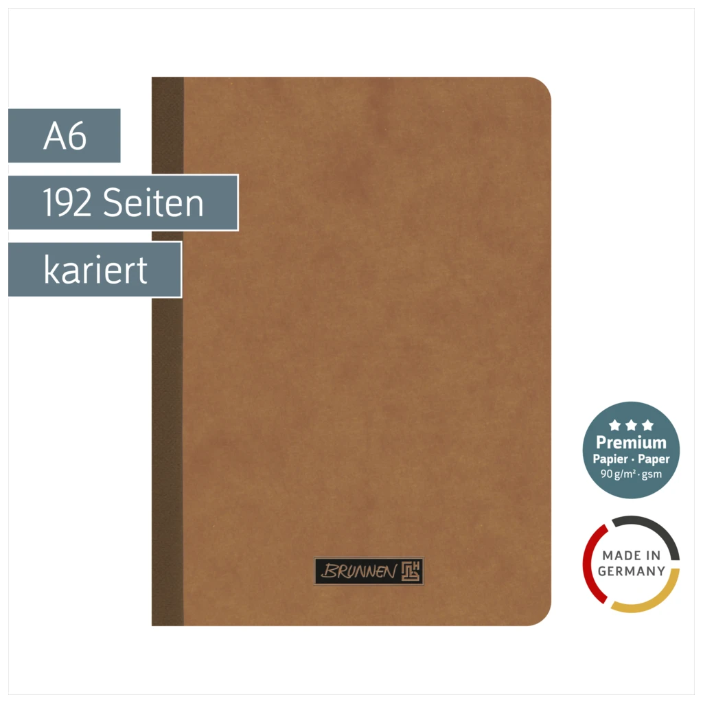 Notizbuch Premium FACT!plus Kladde | A6, kariert, braun