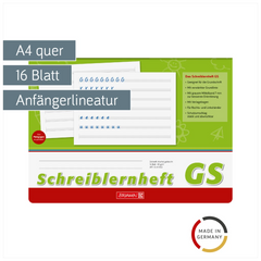 Schreiblernheft | A4 quer, Lineatur GS, 16 Blatt, grün