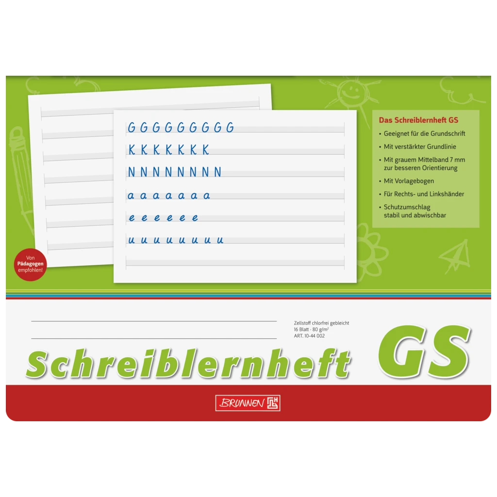 Schreiblernheft | A4 quer, Lineatur GS, 16 Blatt, grün