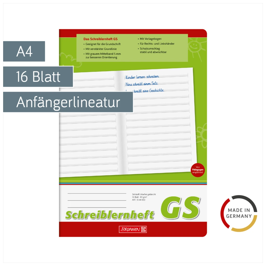 Schreiblernheft | A4, Lineatur GS, 16 Blatt, grün