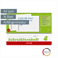 Schreiblernheft | A4 quer, Lineatur 4, 16 Blatt, grün