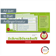 Schreiblernheft | A4 quer, Lineatur SL, 16 Blatt, grün
