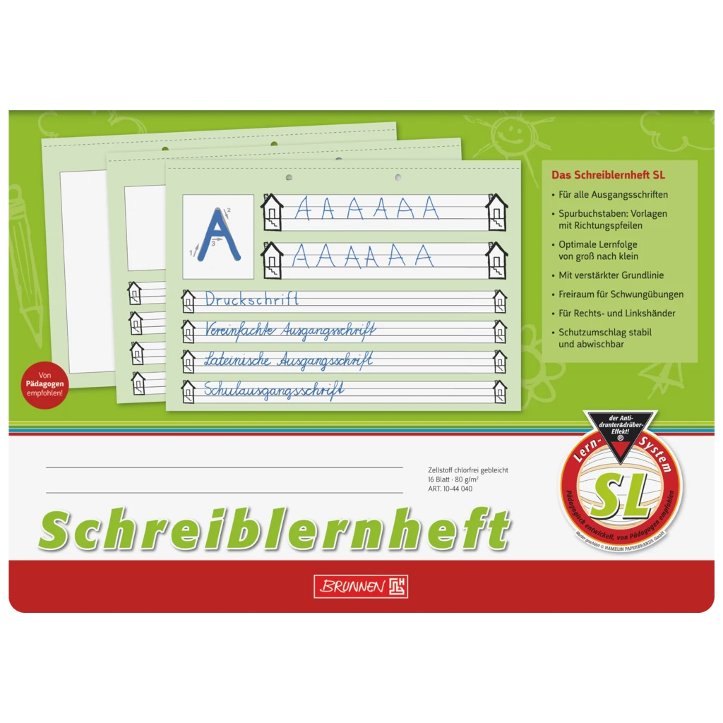 Schreiblernheft | A4 quer, Lineatur SL, 16 Blatt, grün