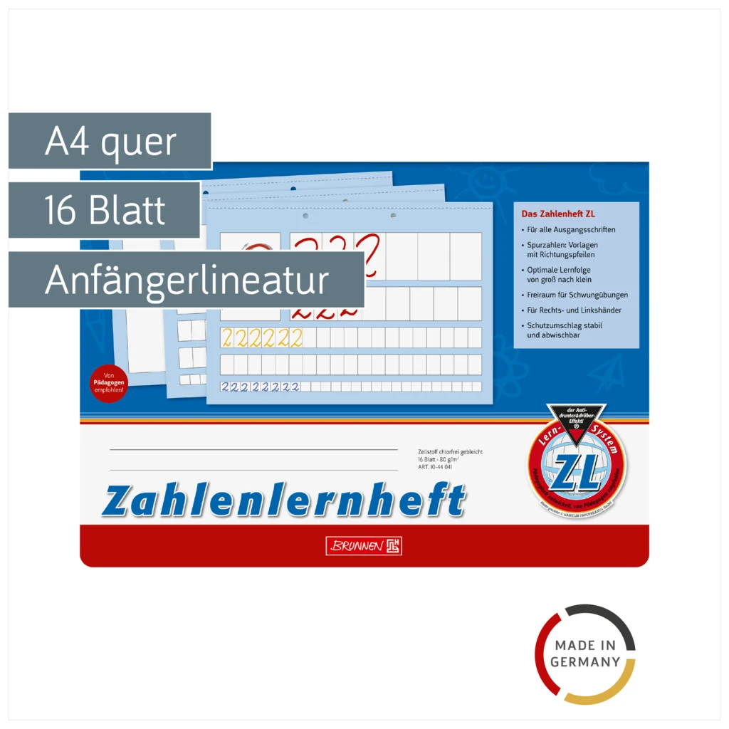 Zahlenlernheft | A4 quer, Lineatur ZL, 16 Blatt, blau