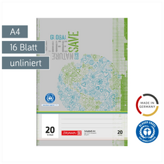 Schulheft Recycling | A4, Lineatur 20, 16 Blatt, grün/grau