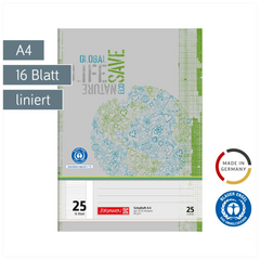 Schulheft Recycling | A4, Lineatur 25, 16 Blatt, grün/grau