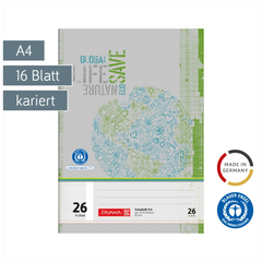 Schulheft Recycling | A4, Lineatur 26, 16 Blatt, grün/grau