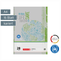Schulheft Recycling | A4, Lineatur 28, 16 Blatt, grün/grau