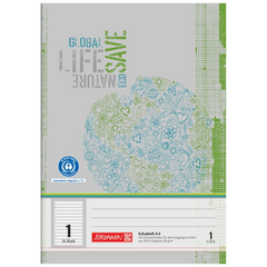 Schulheft Recycling | A4, Lineatur 1, 16 Blatt, grün/grau