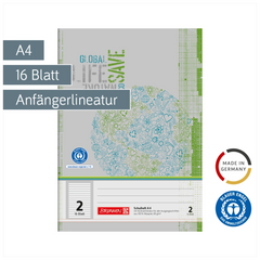 Schulheft Recycling | A4, Lineatur 2, 16 Blatt, grün/grau