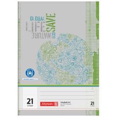 Schulheft Recycling | A4, Lineatur 21, 32 Blatt, grün/grau
