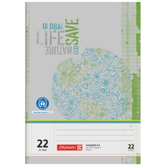 Schulheft Recycling | A4, Lineatur 22, 32 Blatt, grün/grau
