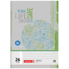 Schulheft Recycling | A4, Lineatur 26, 32 Blatt, grün/grau