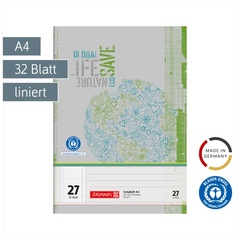 Schulheft Recycling | A4, Lineatur 27, 32 Blatt, grün/grau