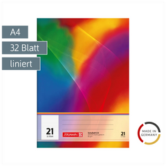 Schulheft | A4, Lineatur 21, 32 Blatt, mehrfarbig