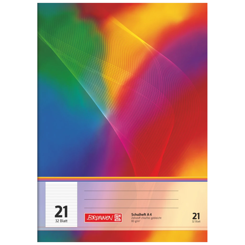 Schulheft | A4, Lineatur 21, 32 Blatt, mehrfarbig