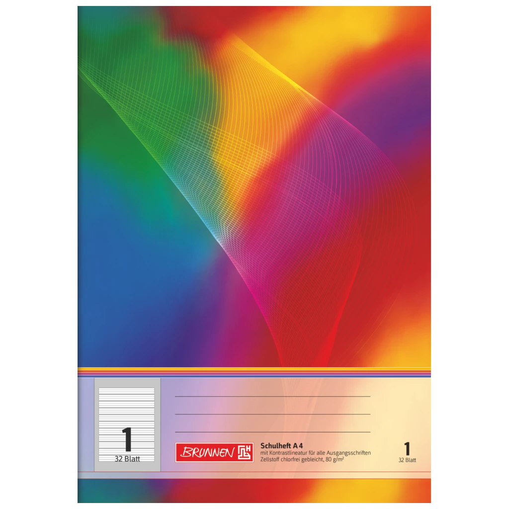 Schulheft | A4, Lineatur 1, 32 Blatt, mehrfarbig