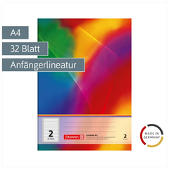 Schulheft | A4, Lineatur 2, 32 Blatt, mehrfarbig