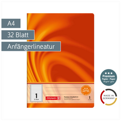 Schulheft Premium Vivendi | A4, Lineatur 1, 32 Blatt, orange