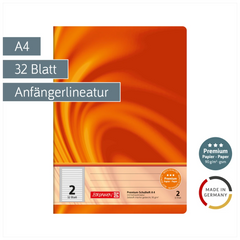 Schulheft Premium Vivendi | A4, Lineatur 2, 32 Blatt, orange