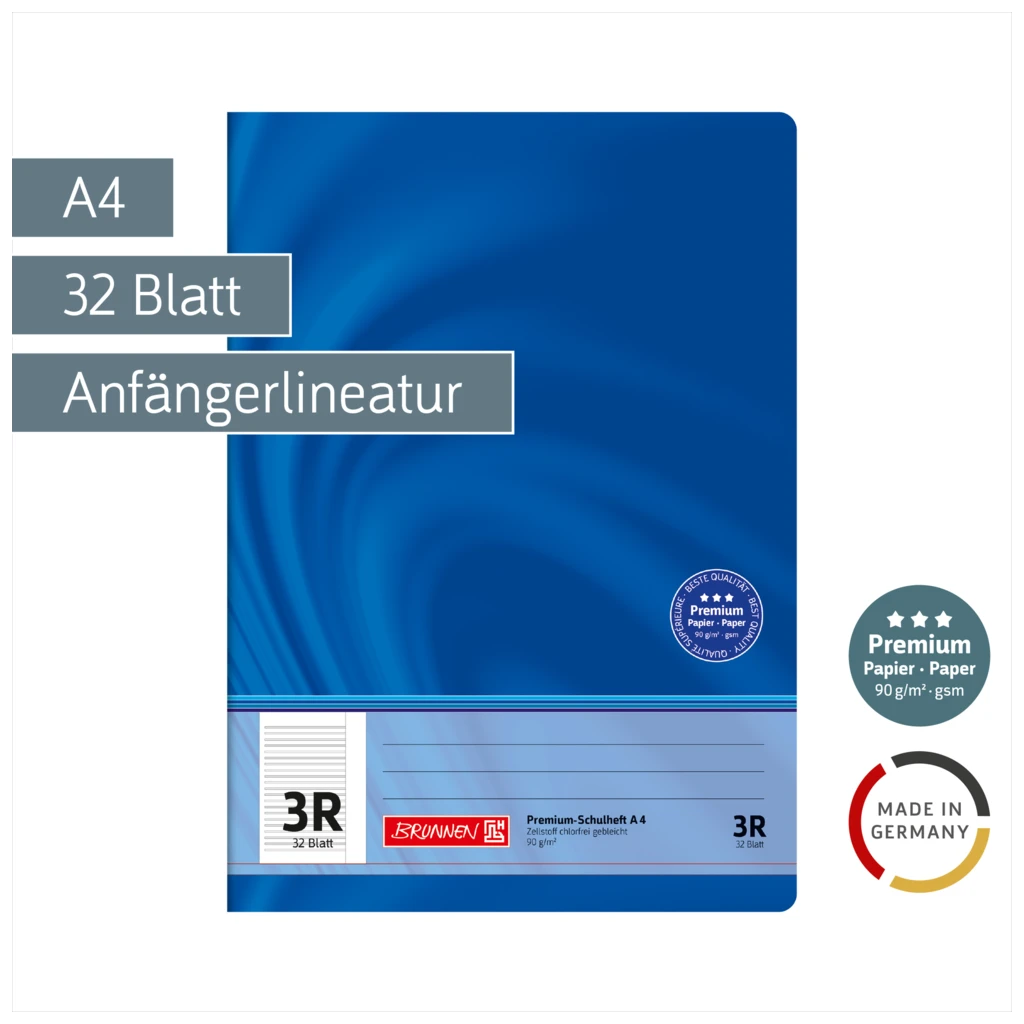 Schulheft Premium Vivendi | A4, Lineatur 3R, 32 Blatt, blau