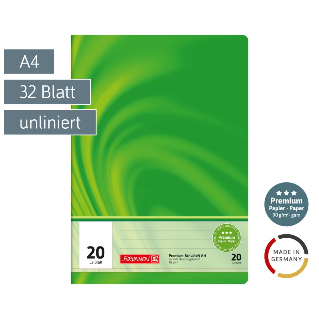 Schulheft Premium Vivendi | A4, Lineatur 20, 32 Blatt, grün