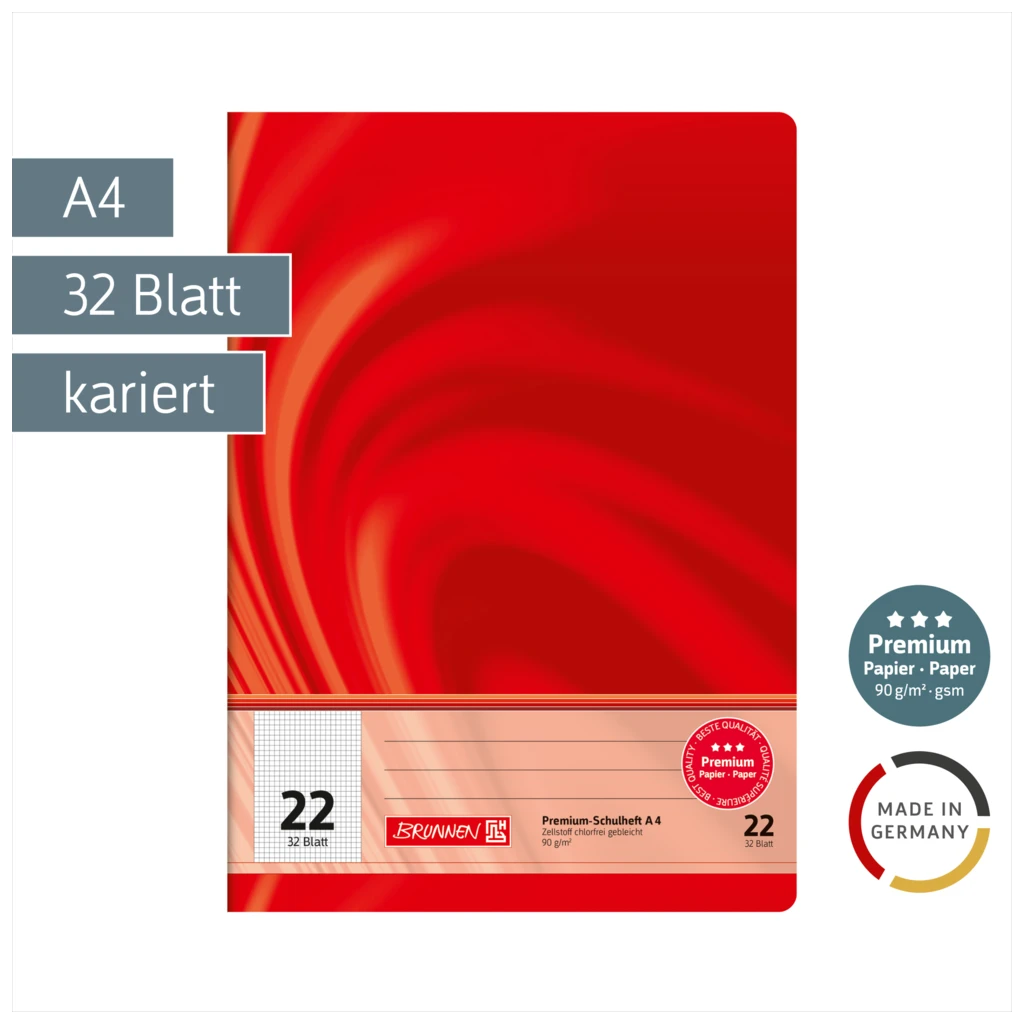 Schulheft Premium Vivendi | A4, Lineatur 22, 32 Blatt, rot