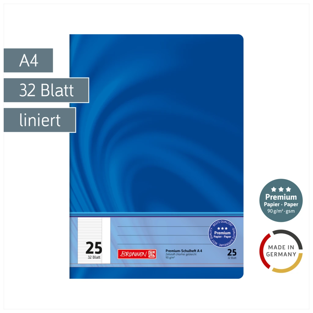 Schulheft Premium Vivendi | A4, Lineatur 25, 32 Blatt, blau