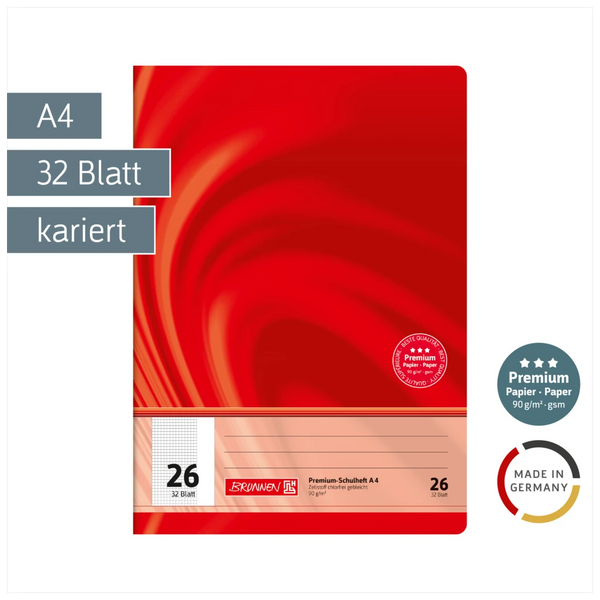 Schulheft Premium Vivendi | A4, Lineatur 26, 32 Blatt, rot