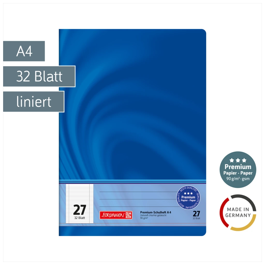 Schulheft Premium Vivendi | A4, Lineatur 27, 32 Blatt, blau