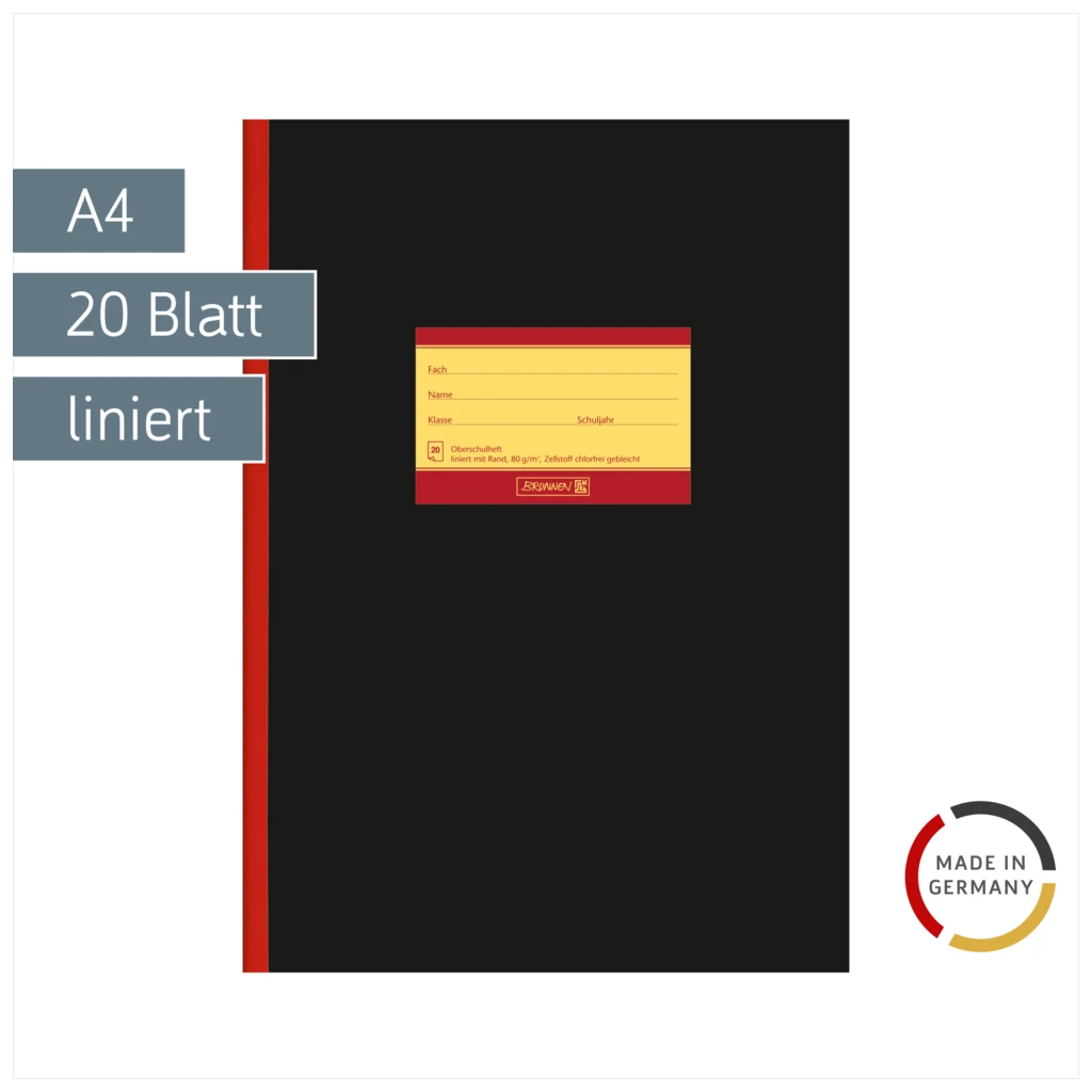 Oberschulheft | A4, Lineatur 25, 20 Blatt, schwarz