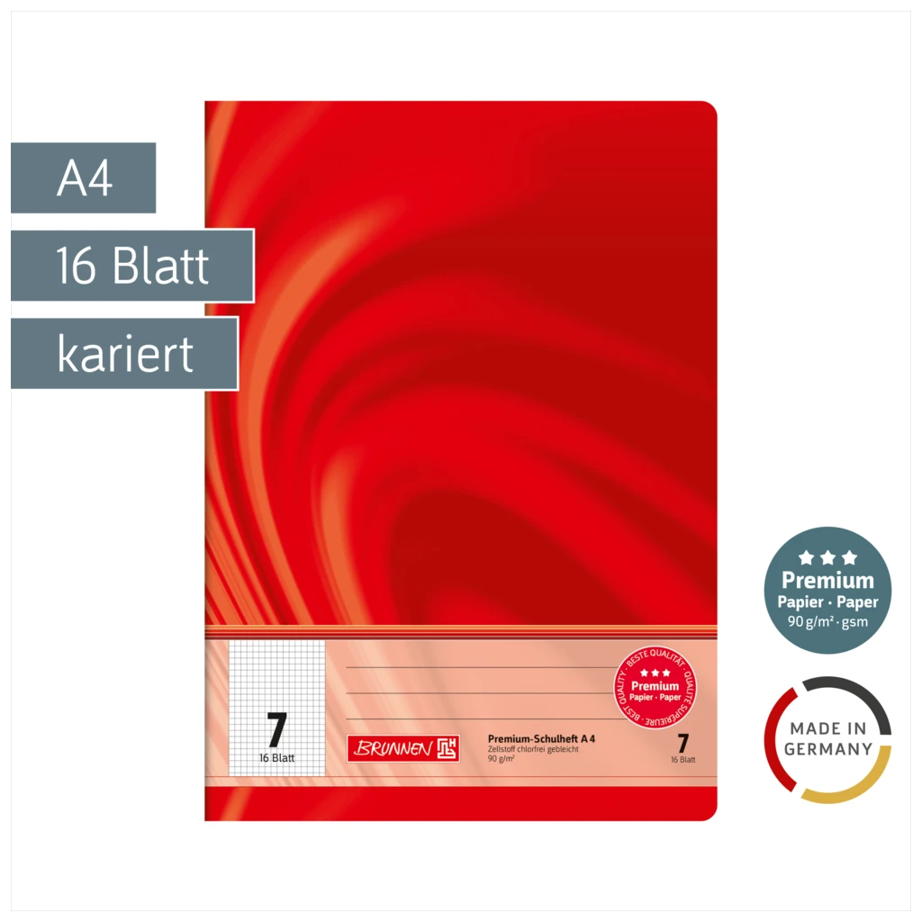 Schulheft Premium Vivendi | A4, Lineatur 7, 16 Blatt, rot