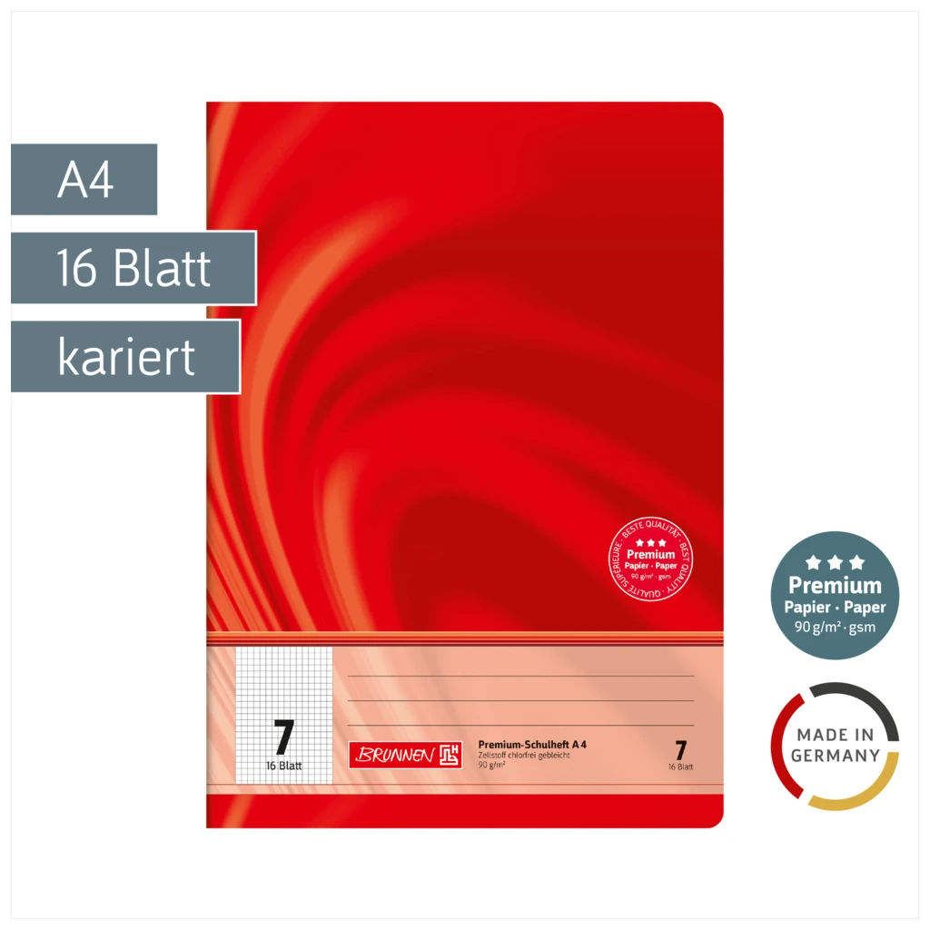 Schulheft Premium Vivendi | A4, Lineatur 7, 16 Blatt, rot