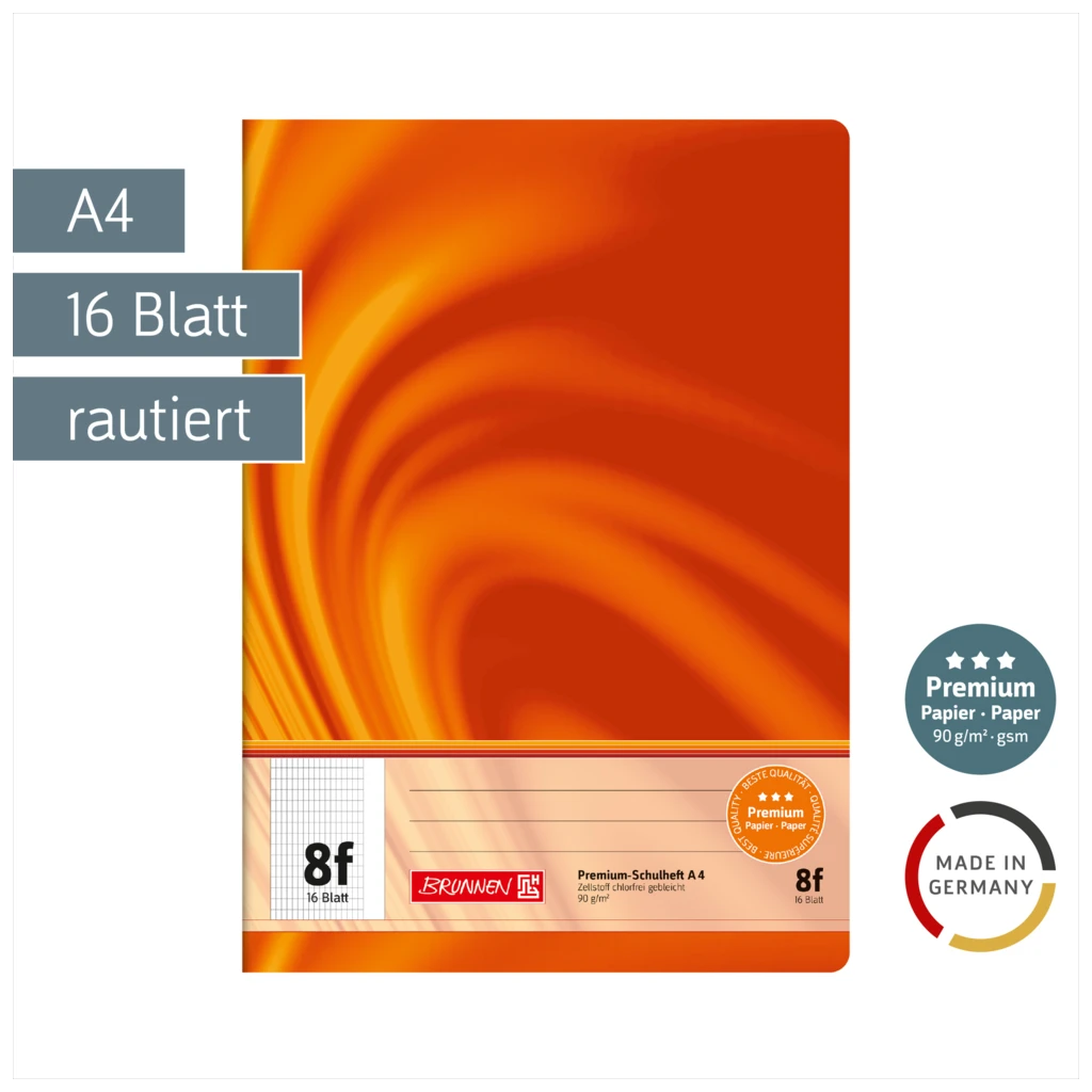 Schulheft Premium Vivendi | A4, Lineatur 8f, 16 Blatt, orange