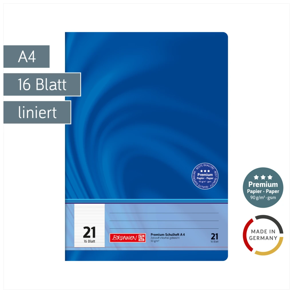 Schulheft Premium Vivendi | A4, Lineatur 21, 16 Blatt, blau