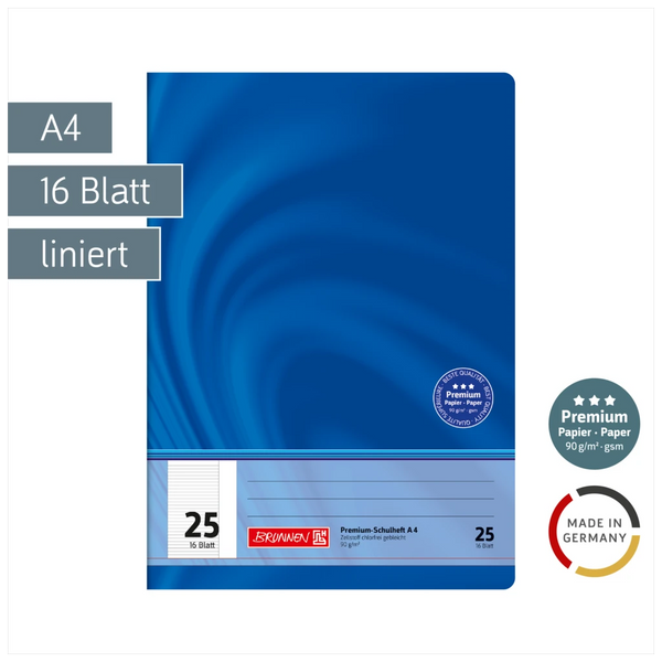 Schulheft Premium Vivendi | A4, Lineatur 25, 16 Blatt, blau