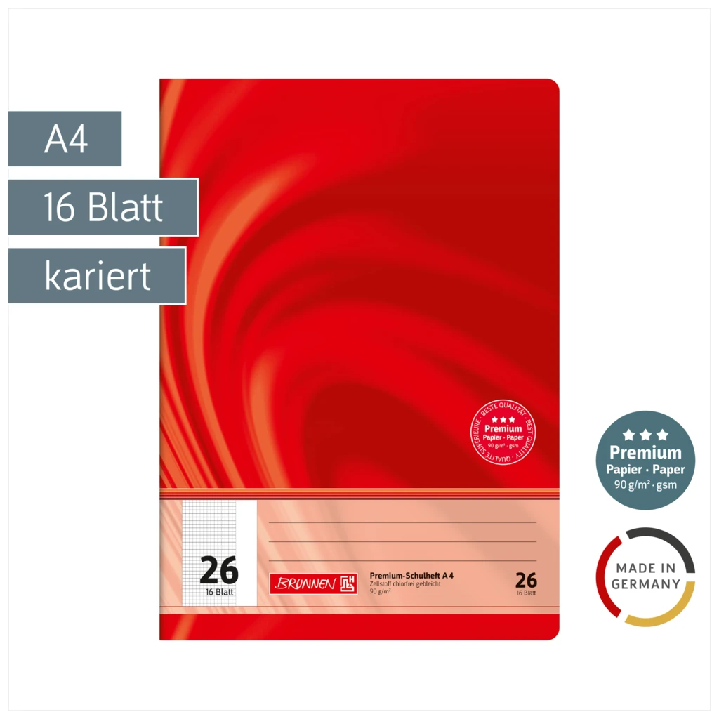 Schulheft Premium Vivendi | A4, Lineatur 26, 16 Blatt, rot