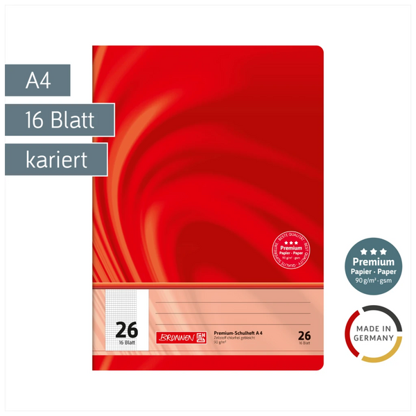 Schulheft Premium Vivendi | A4, Lineatur 26, 16 Blatt, rot