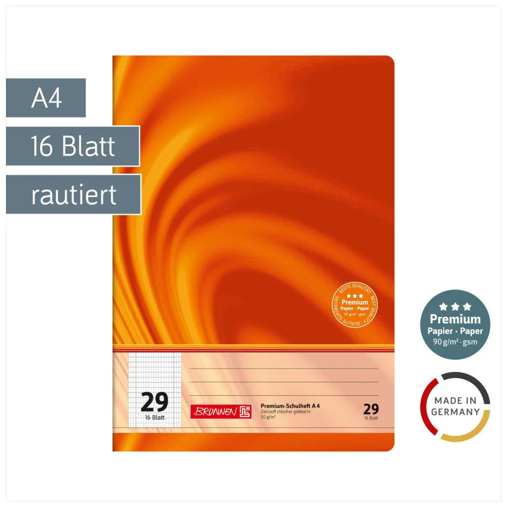 Schulheft Premium Vivendi | A4, Lineatur 29, 16 Blatt, orange