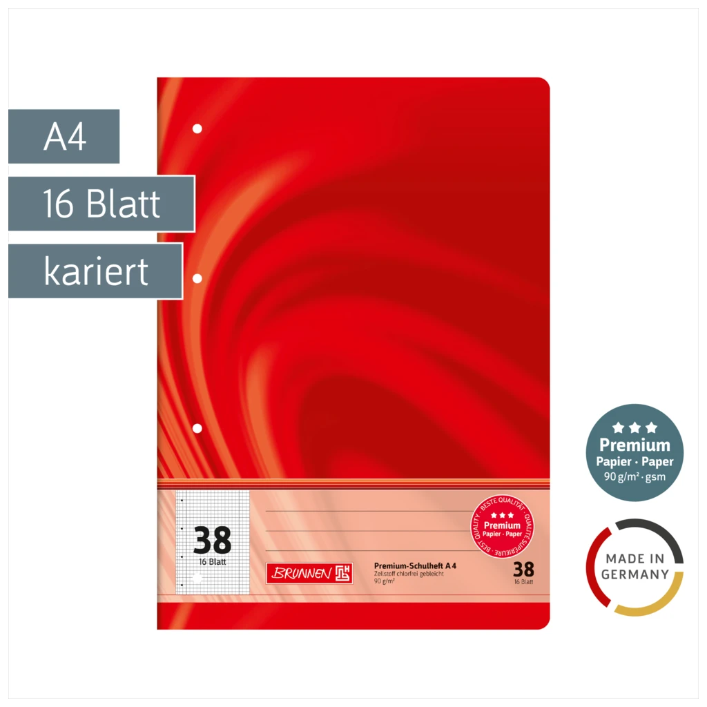 Schulheft Premium Vivendi | A4, Lineatur 38, 16 Blatt, rot