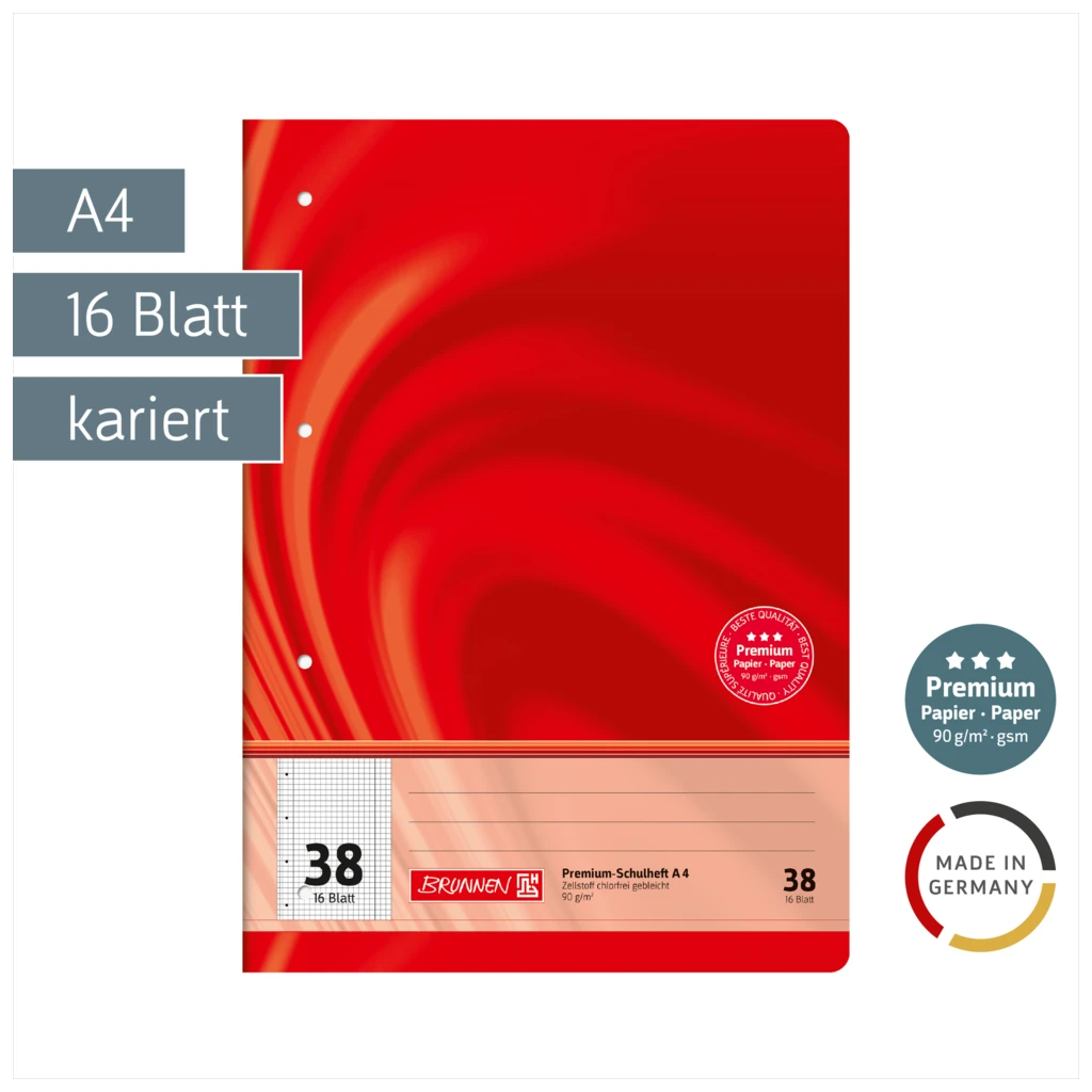 Schulheft Premium Vivendi | A4, Lineatur 38, 16 Blatt, rot