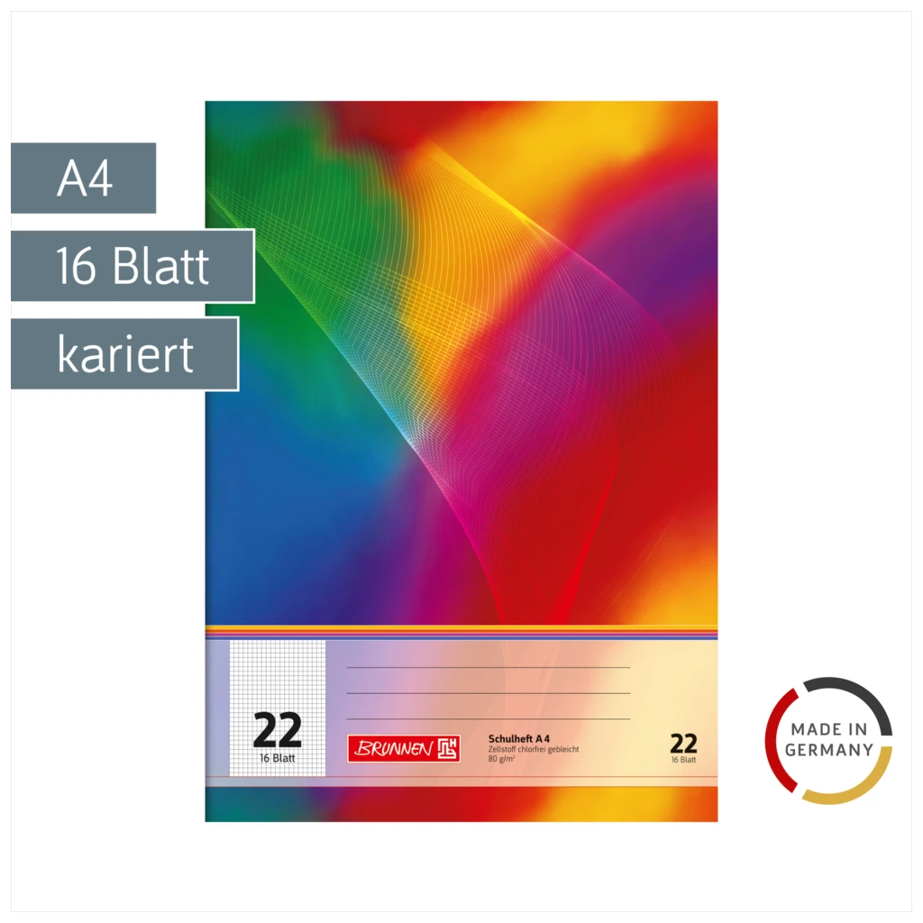 Schulheft | A4, Lineatur 22, 16 Blatt, mehrfarbig