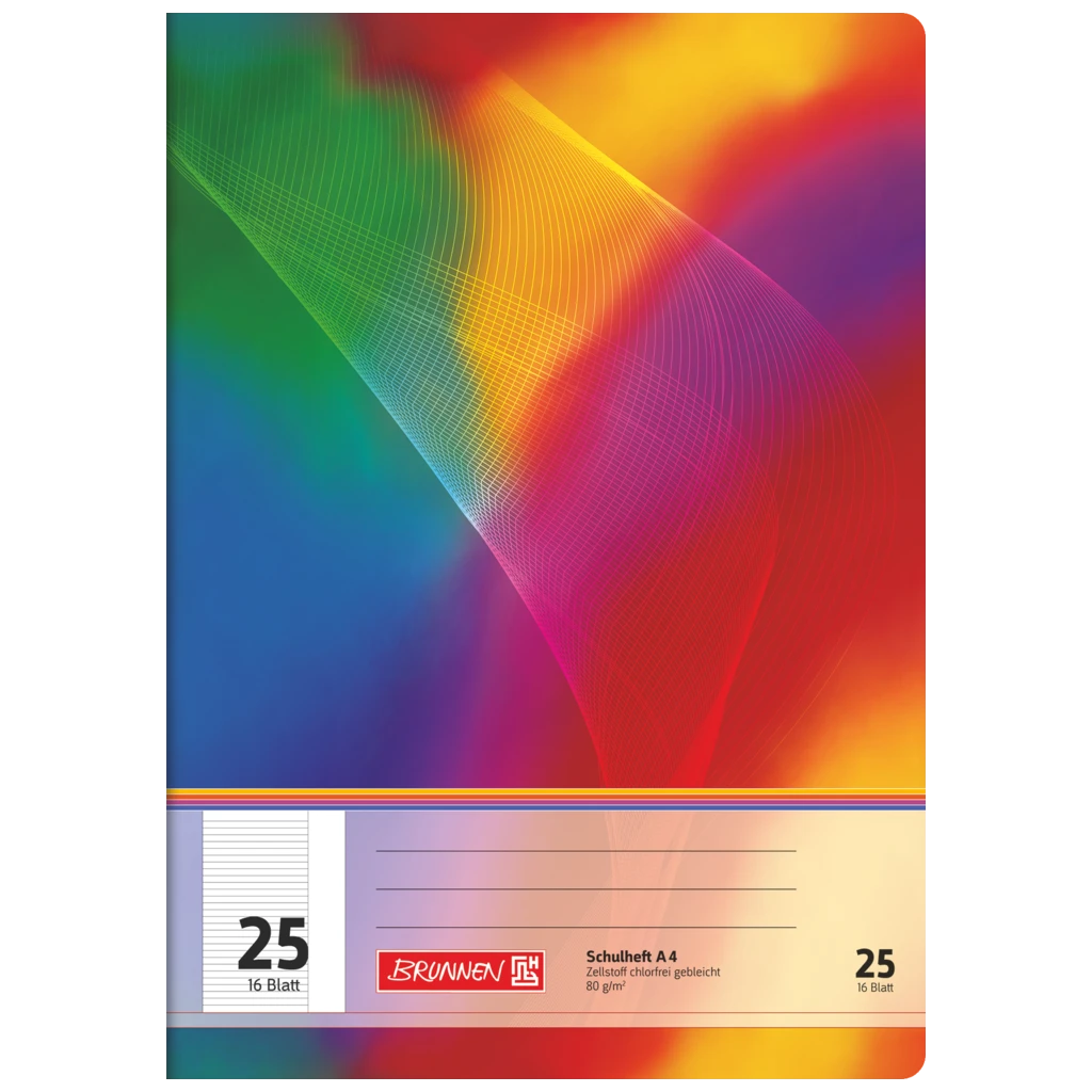 Schulheft | A4, Lineatur 25, 16 Blatt, mehrfarbig