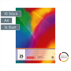Schulhefte | A4, Lineatur 25, 16 Blatt, mehrfarbig, 10 Stück