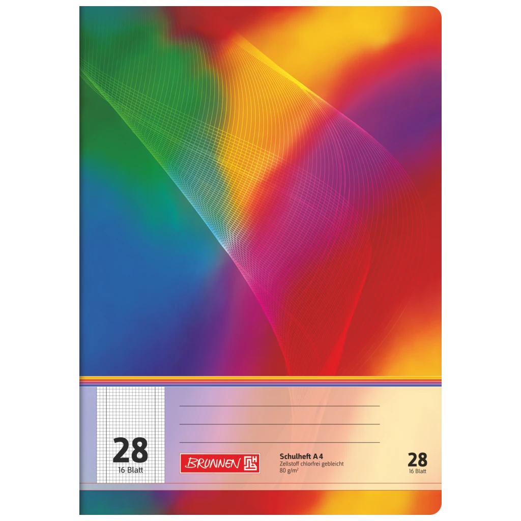 Schulheft | A4, Lineatur 28, 16 Blatt, mehrfarbig