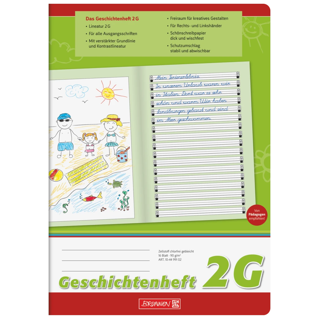 Geschichtenheft | A4, Lineatur 2G, 16 Blatt, grün
